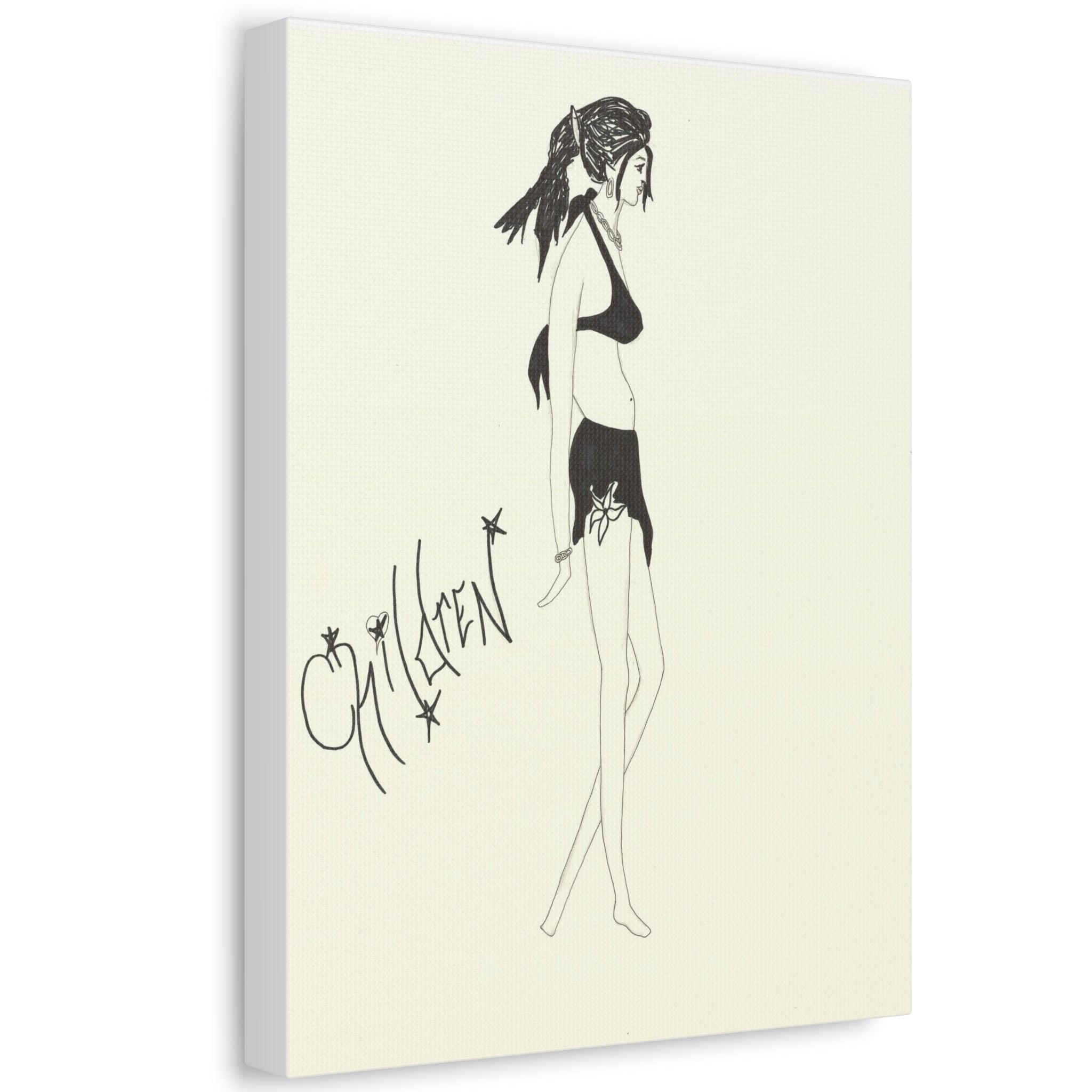 Chic Fashion Stretched Canvas Art Print, Boho Decor, Elegant Home Wall Art, Gift for Fashion Lovers, Modern Art Piece