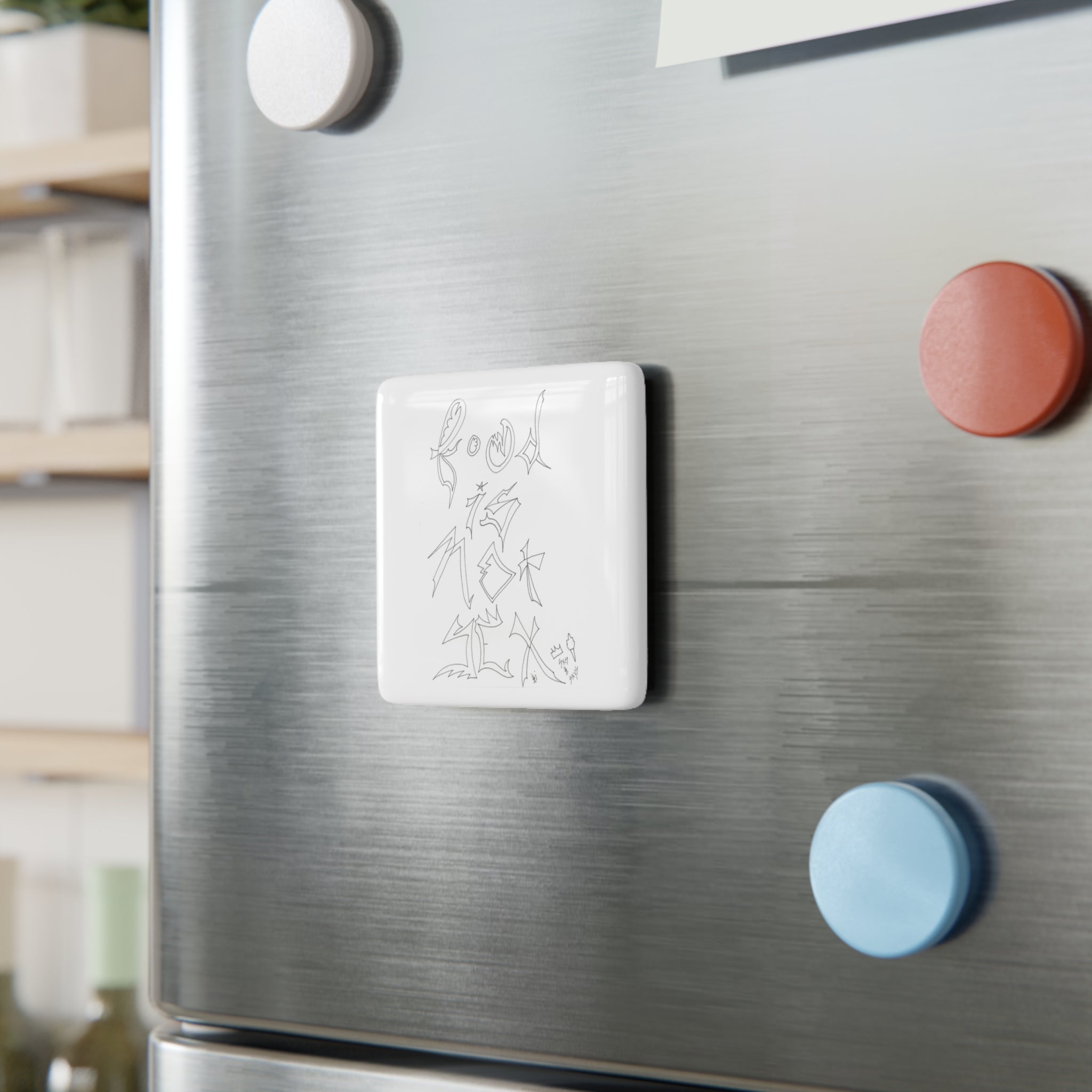 Square Porcelain Magnet with Artistic Design - Unique Fridge Decor, Gift for Art Lovers, Kitchen Decor, Home Accent, Handmade