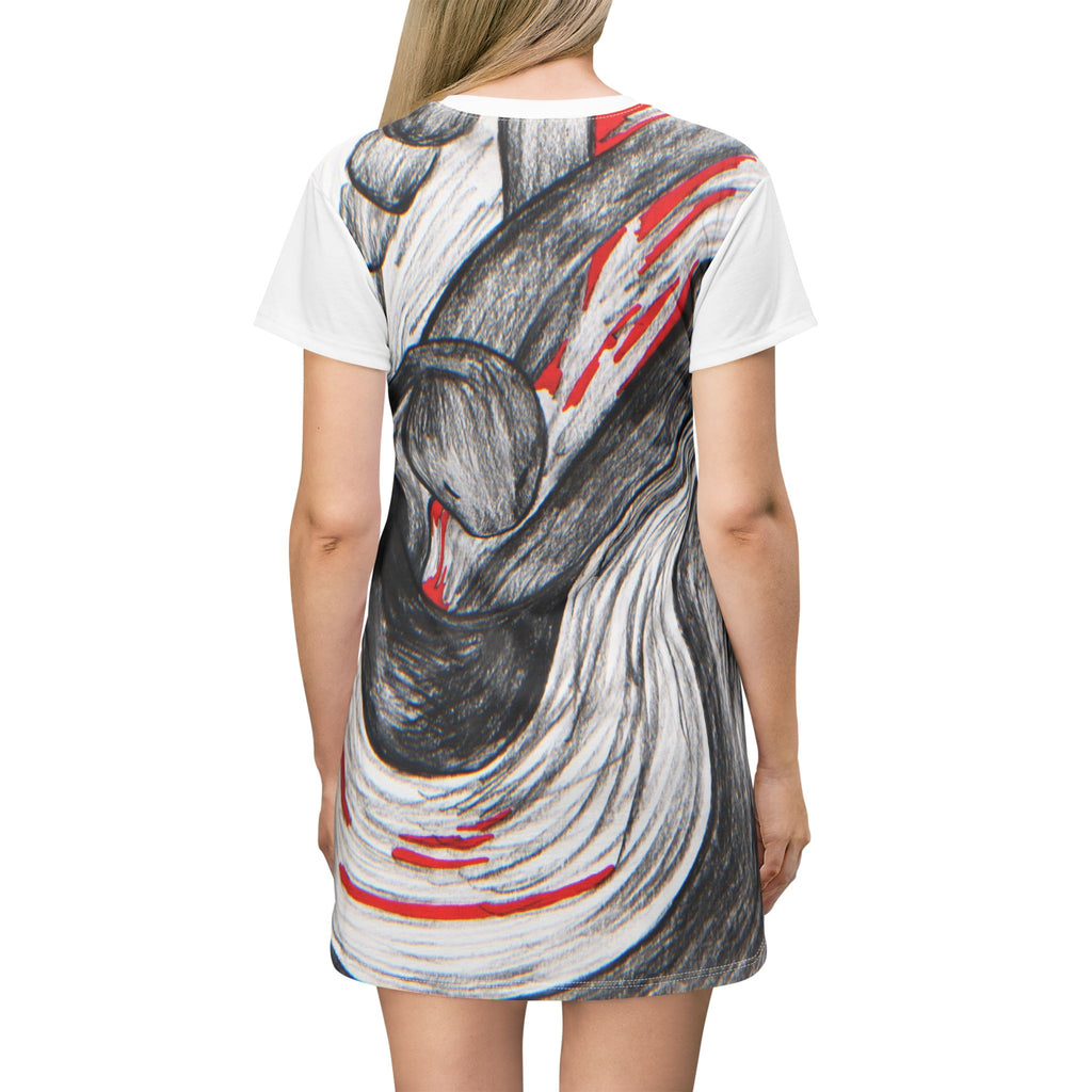 Artistic Short Sleeve T-Shirt Dress with Unique Designs, Casual Wear, Summer Fashion, Gift for Artists, Trendy Outfit