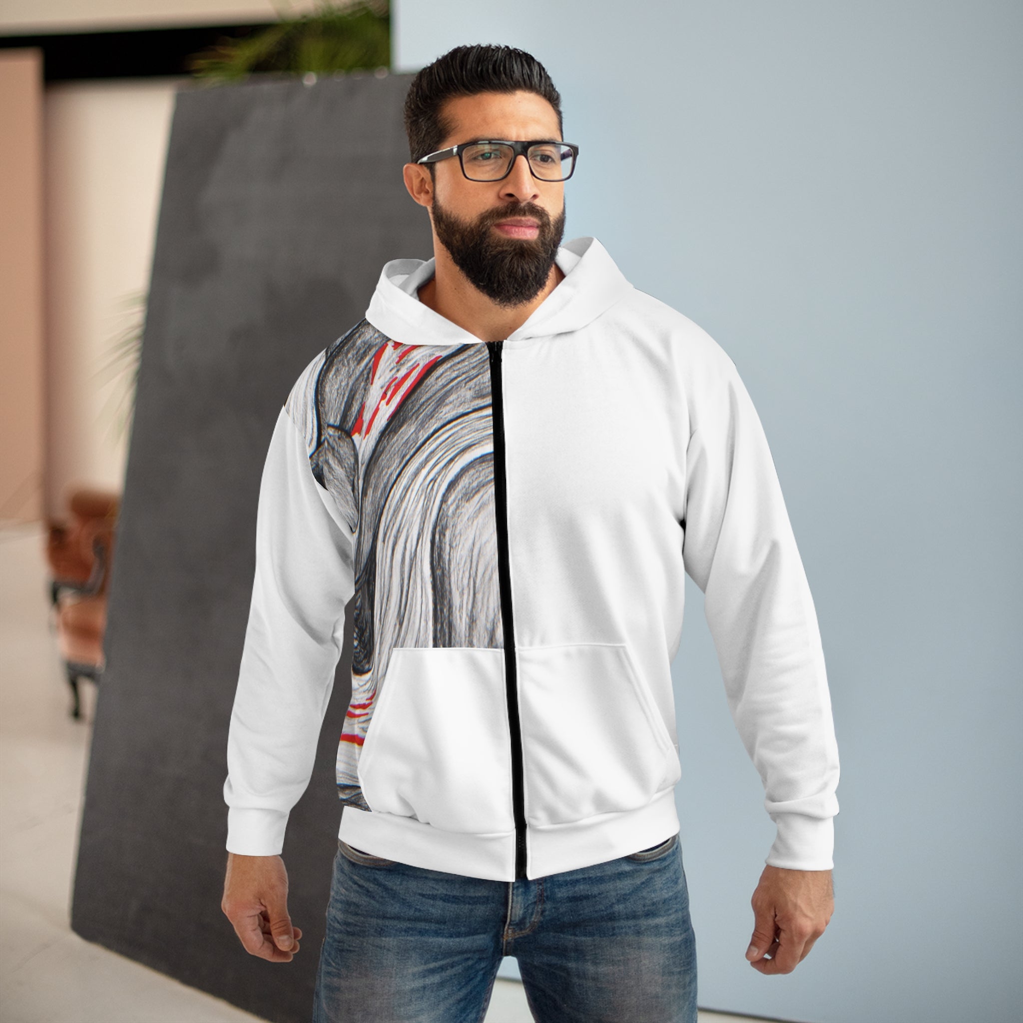 Artistic Unisex Zip Hoodie, Cozy Zip Up, Unique Gift for Her, Fashion Statement, Winter Wardrobe Essential