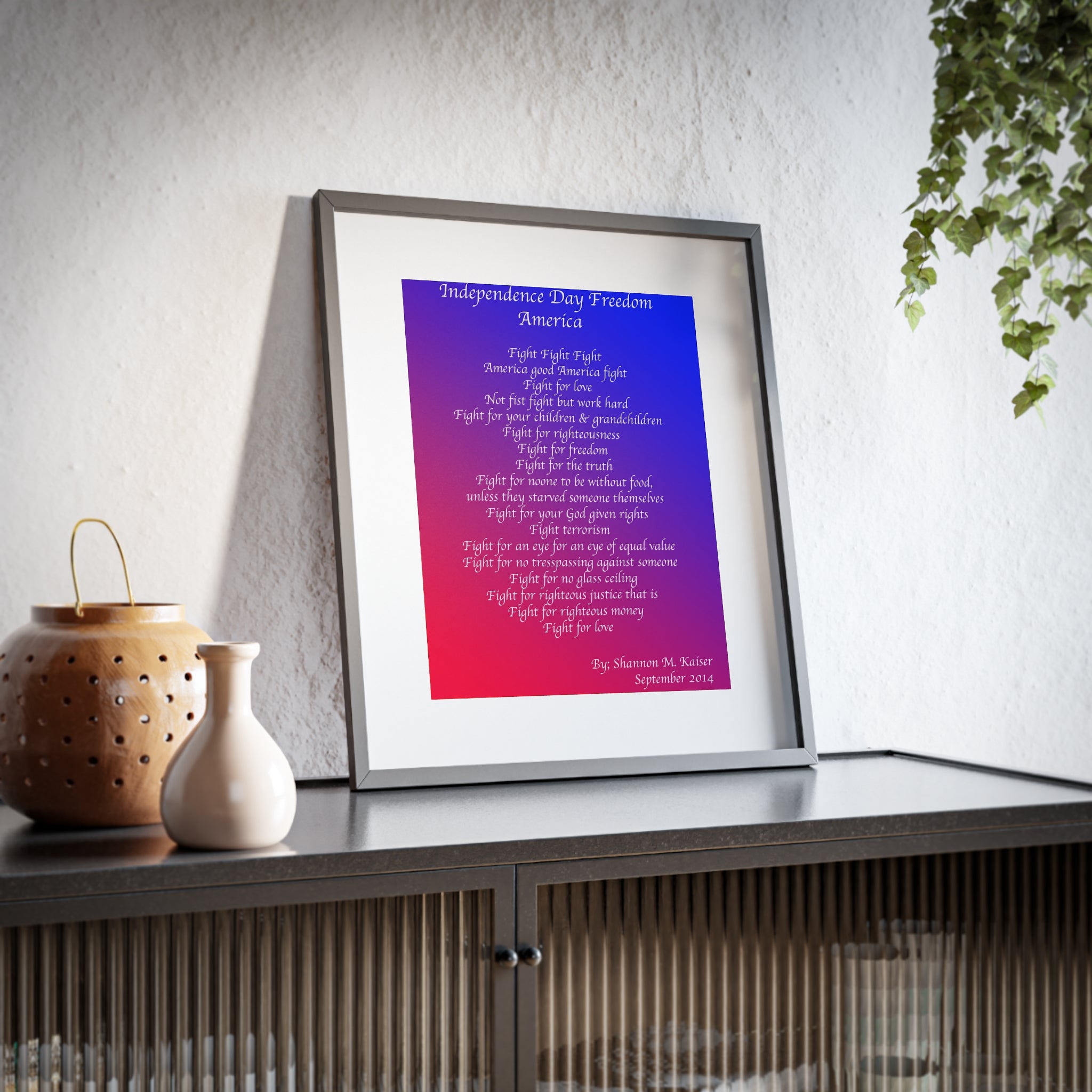 Framed Inspirational Art Print, Independence Day Decor, Motivational Wall Art, Red White Blue Home Decor, American Pride