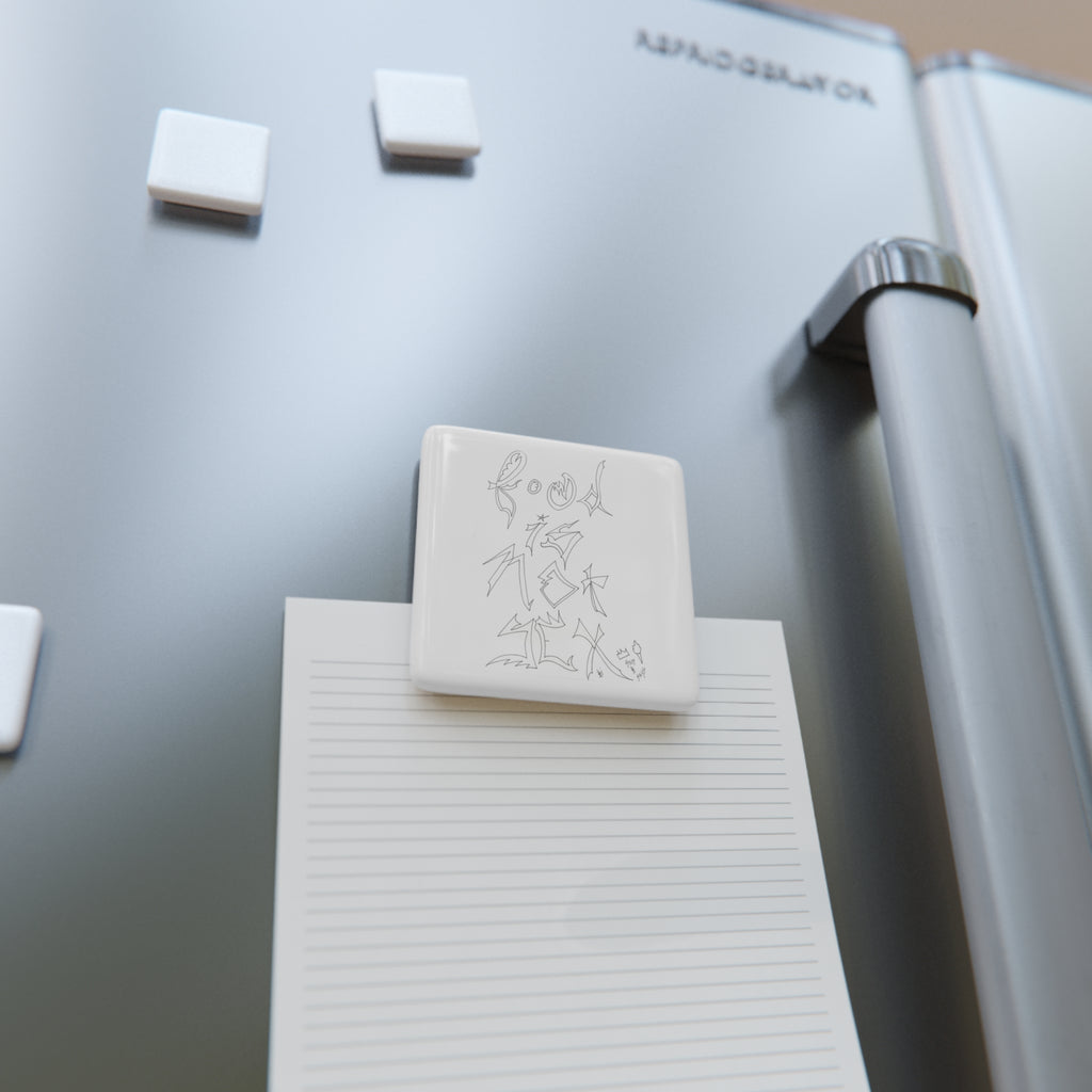 Square Porcelain Magnet with Artistic Design - Unique Fridge Decor, Gift for Art Lovers, Kitchen Decor, Home Accent, Handmade