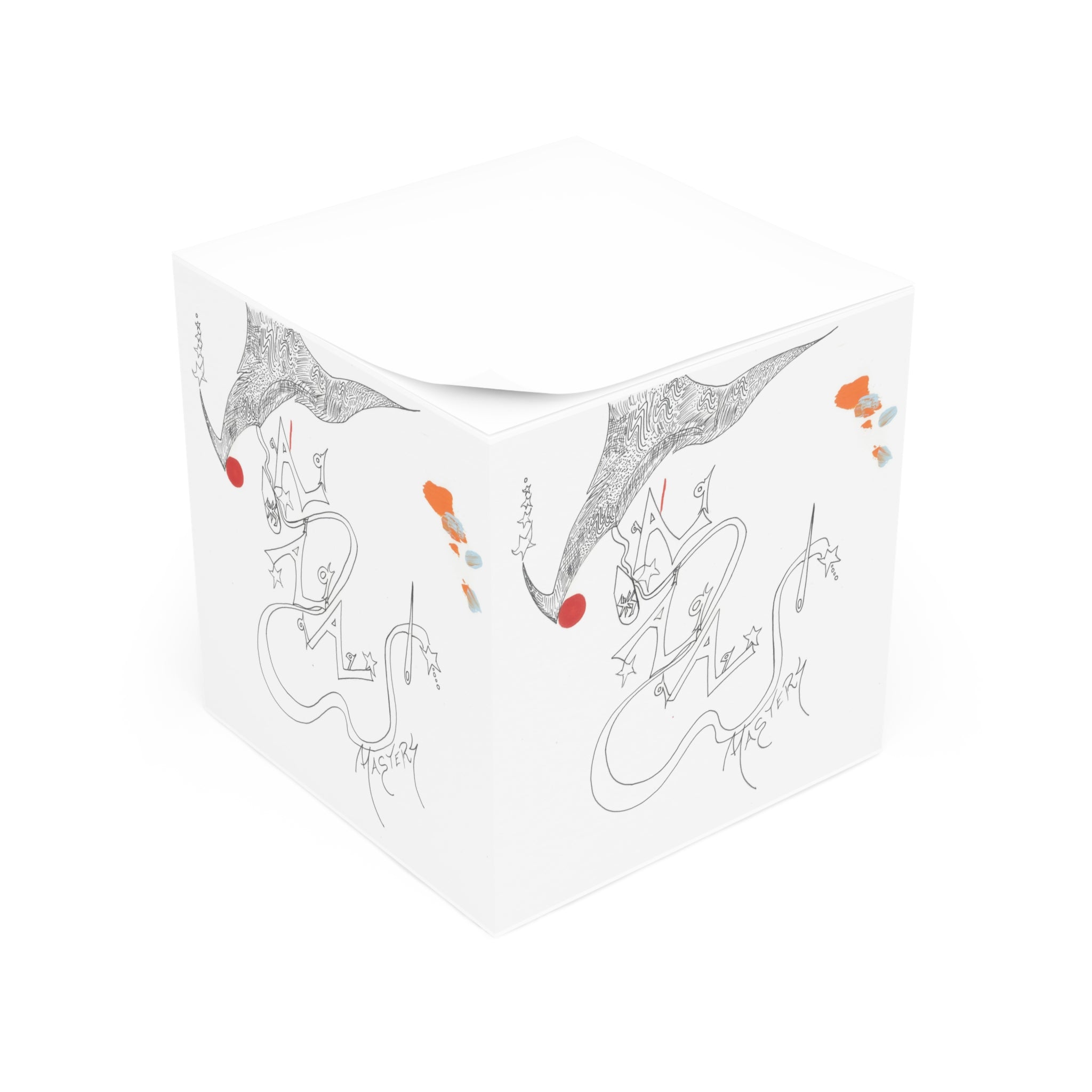 Whimsical Note Cube with Artistic Design, Unique Desk Accessory, Office Supplies, Gift for Artists, Creative Workspace Decor