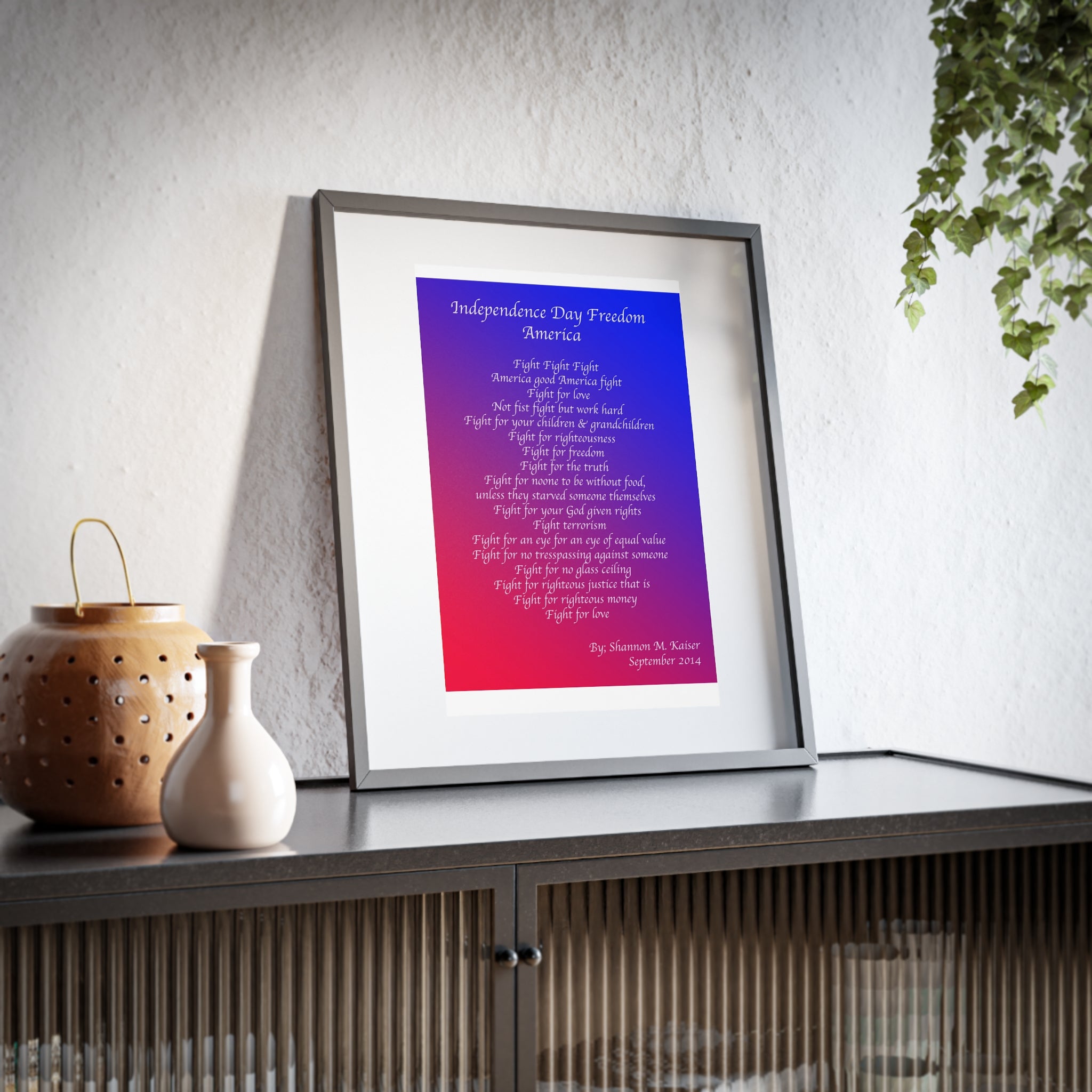 Framed Inspirational Art Print, Independence Day Decor, Motivational Wall Art, Red White Blue Home Decor, American Pride
