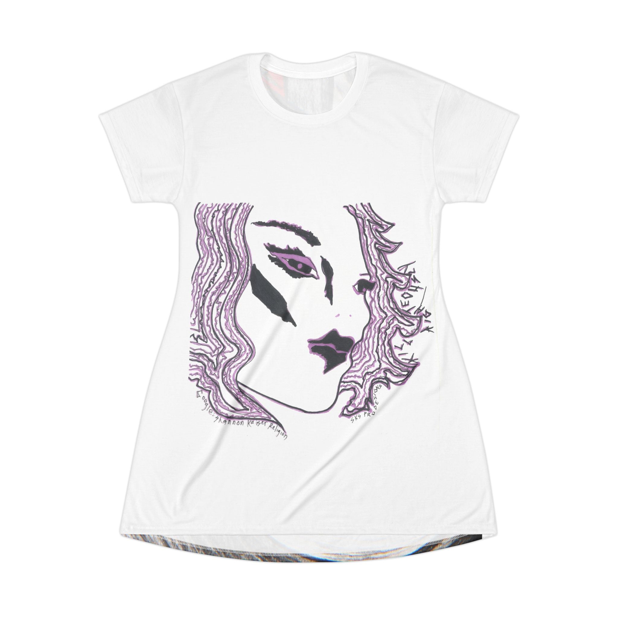 Artistic Short Sleeve T-Shirt Dress with Unique Designs, Casual Wear, Summer Fashion, Gift for Artists, Trendy Outfit