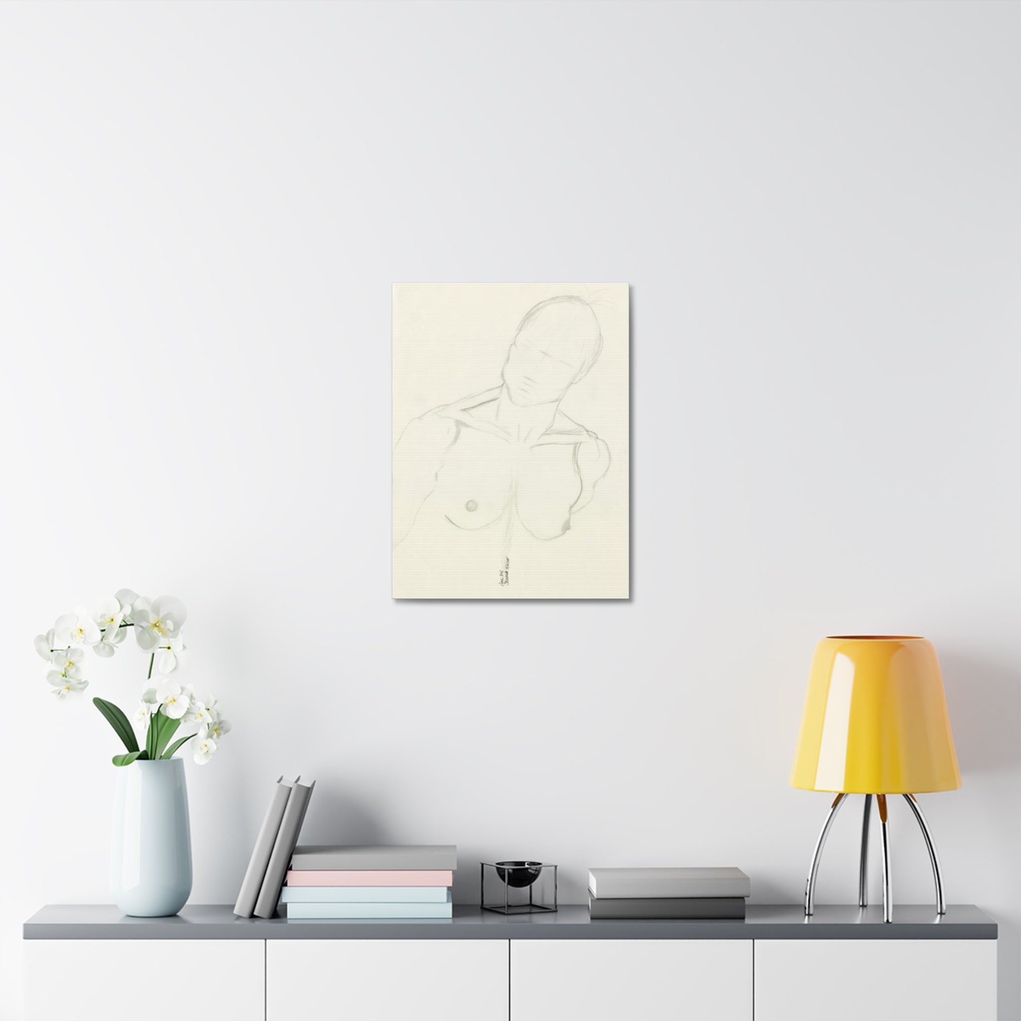 Artistic Male Figure Stretched Canvas, Figure Art Decor, Modern Wall Art, Sketch Art for Home, Minimalist Artwork