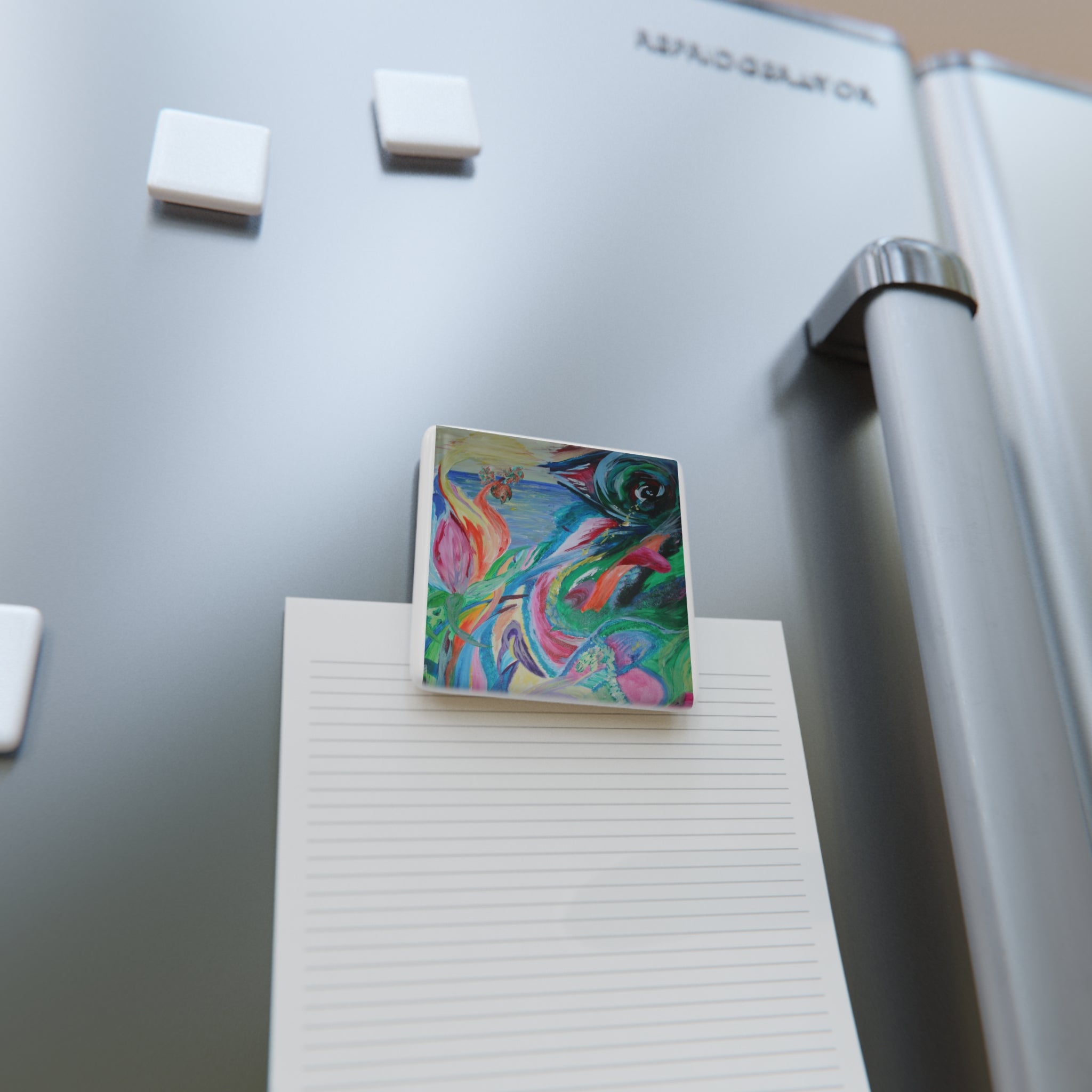 Vibrant Porcelain Magnet, Colorful Square Fridge Magnet, Art Decor, Home Office Gift, Bohemian Style Decor