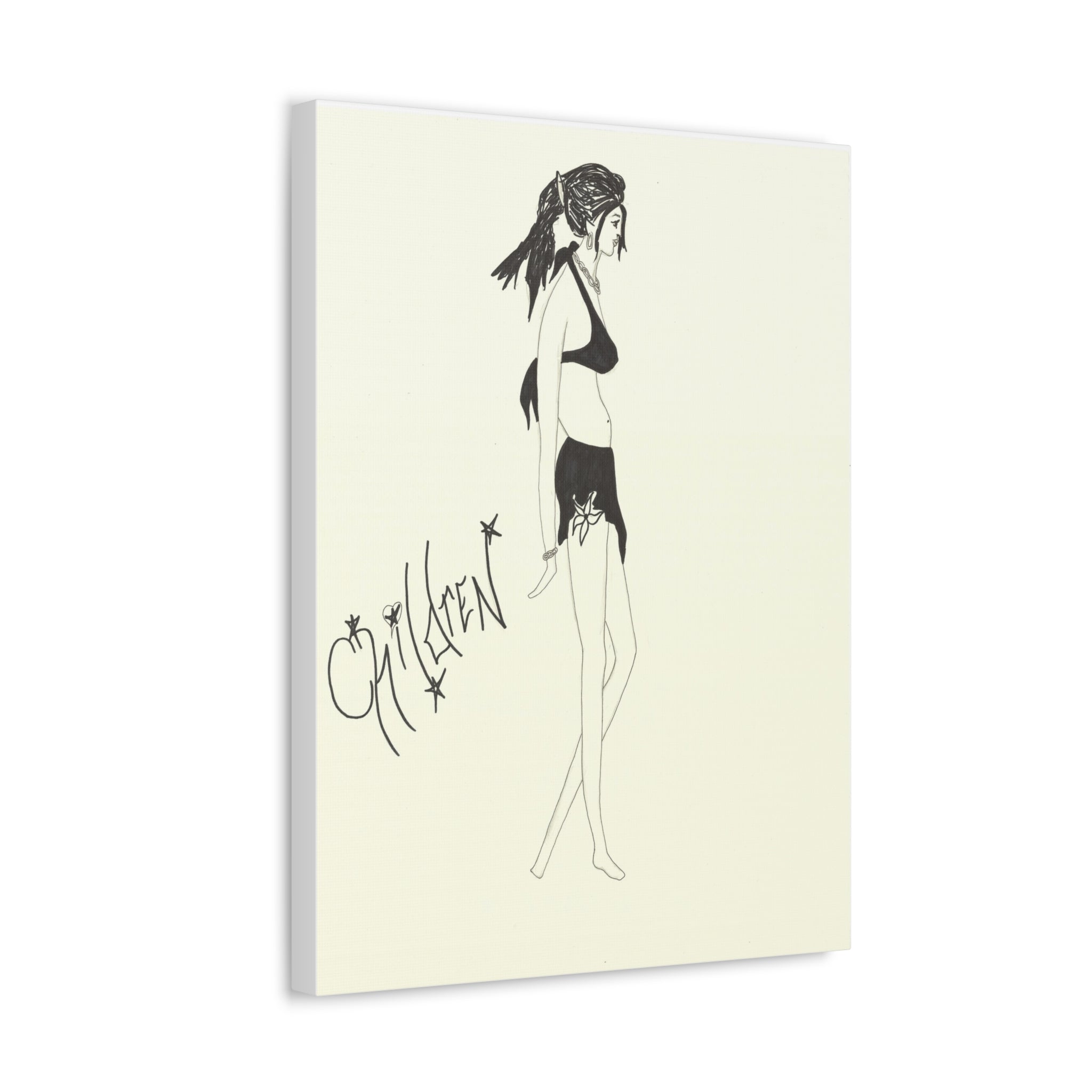 Chic Fashion Stretched Canvas Art Print, Boho Decor, Elegant Home Wall Art, Gift for Fashion Lovers, Modern Art Piece