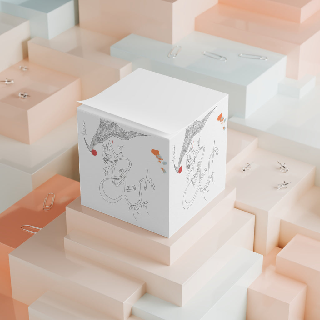 Whimsical Note Cube with Artistic Design, Unique Desk Accessory, Office Supplies, Gift for Artists, Creative Workspace Decor