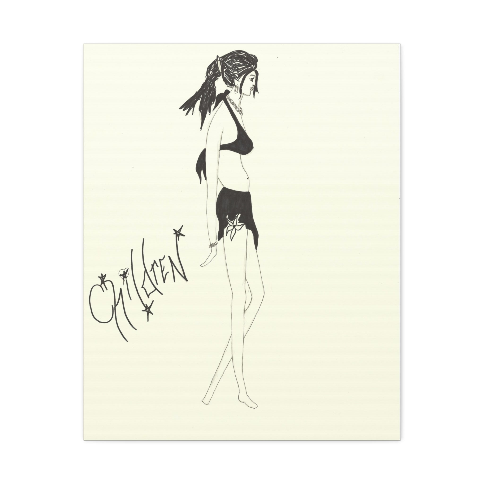Chic Fashion Stretched Canvas Art Print, Boho Decor, Elegant Home Wall Art, Gift for Fashion Lovers, Modern Art Piece