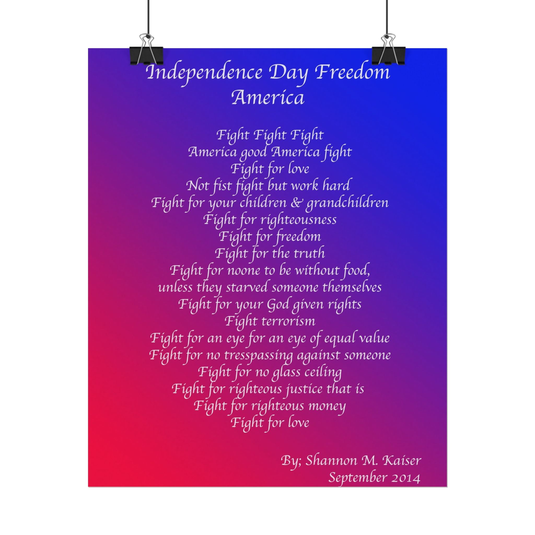 Independence Day Art Print, Patriotic Matte Poster, American Freedom Decor, Inspirational Wall Art, July 4th Gift, Home Office Decoration