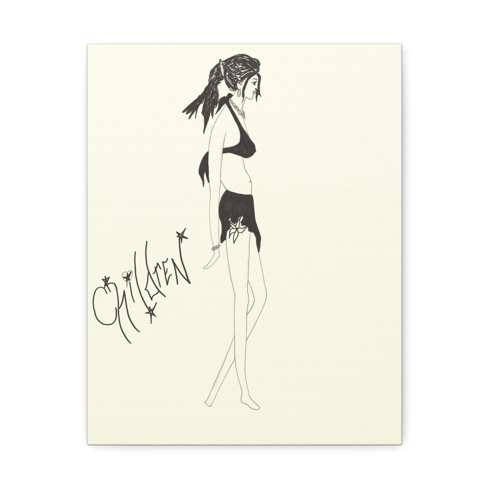 Chic Fashion Stretched Canvas Art Print, Boho Decor, Elegant Home Wall Art, Gift for Fashion Lovers, Modern Art Piece