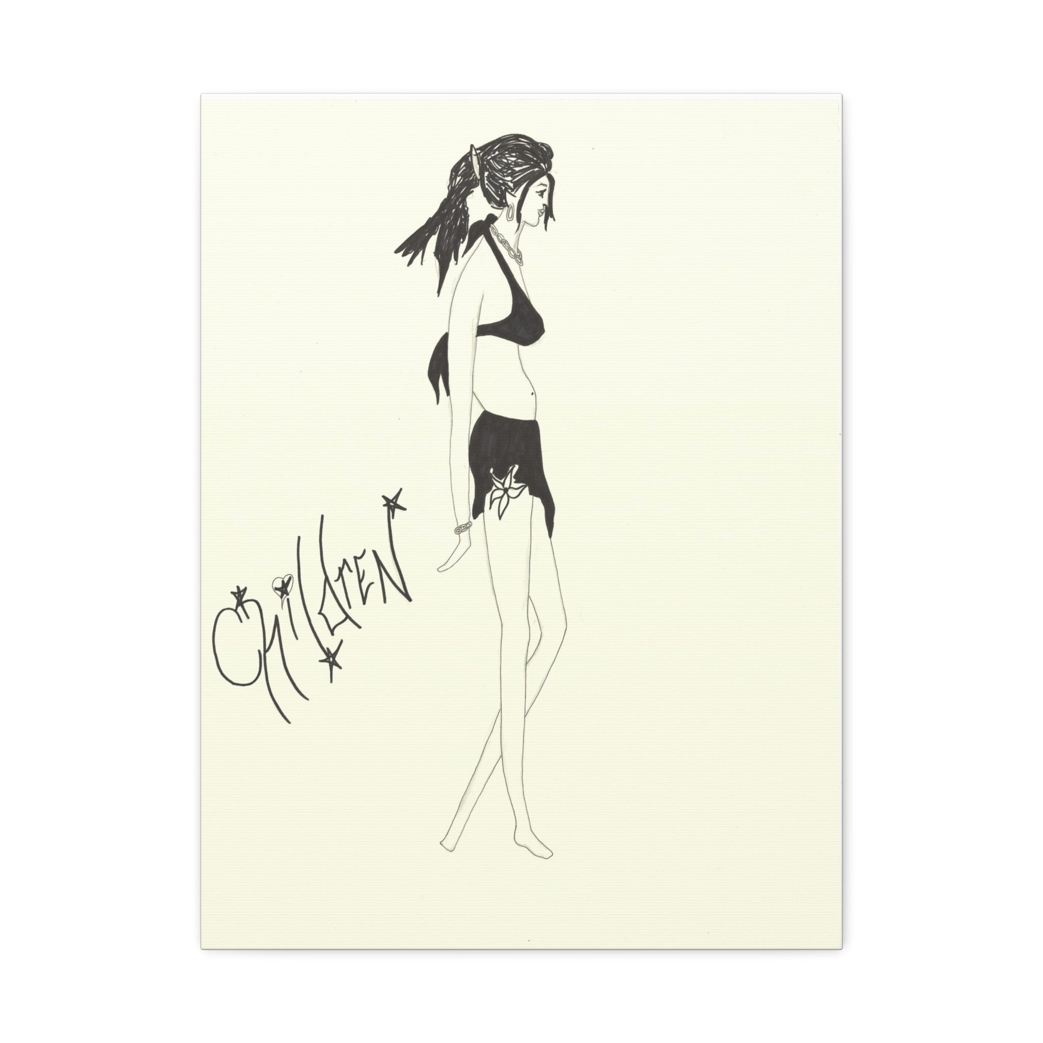 Chic Fashion Stretched Canvas Art Print, Boho Decor, Elegant Home Wall Art, Gift for Fashion Lovers, Modern Art Piece