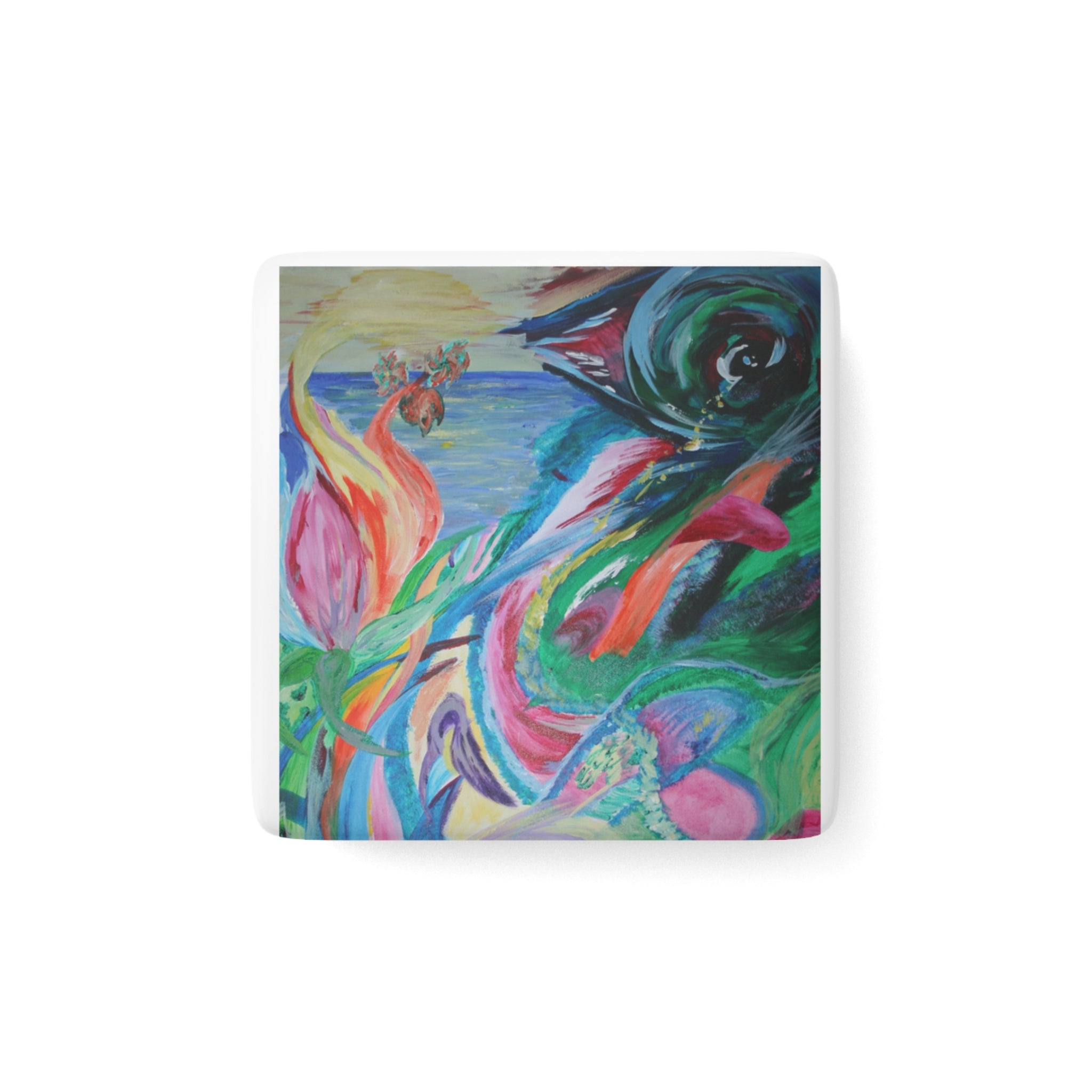 Vibrant Porcelain Magnet, Colorful Square Fridge Magnet, Art Decor, Home Office Gift, Bohemian Style Decor