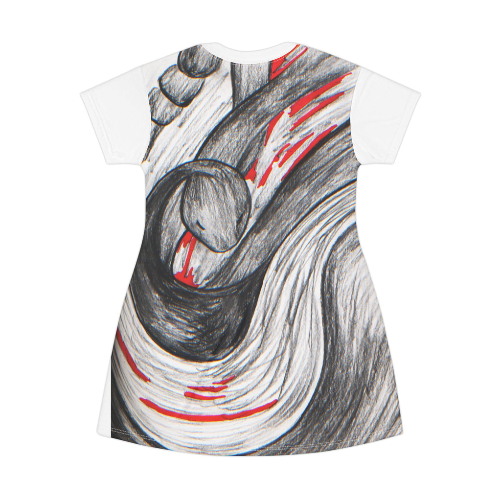 Artistic Short Sleeve T-Shirt Dress with Unique Designs, Casual Wear, Summer Fashion, Gift for Artists, Trendy Outfit