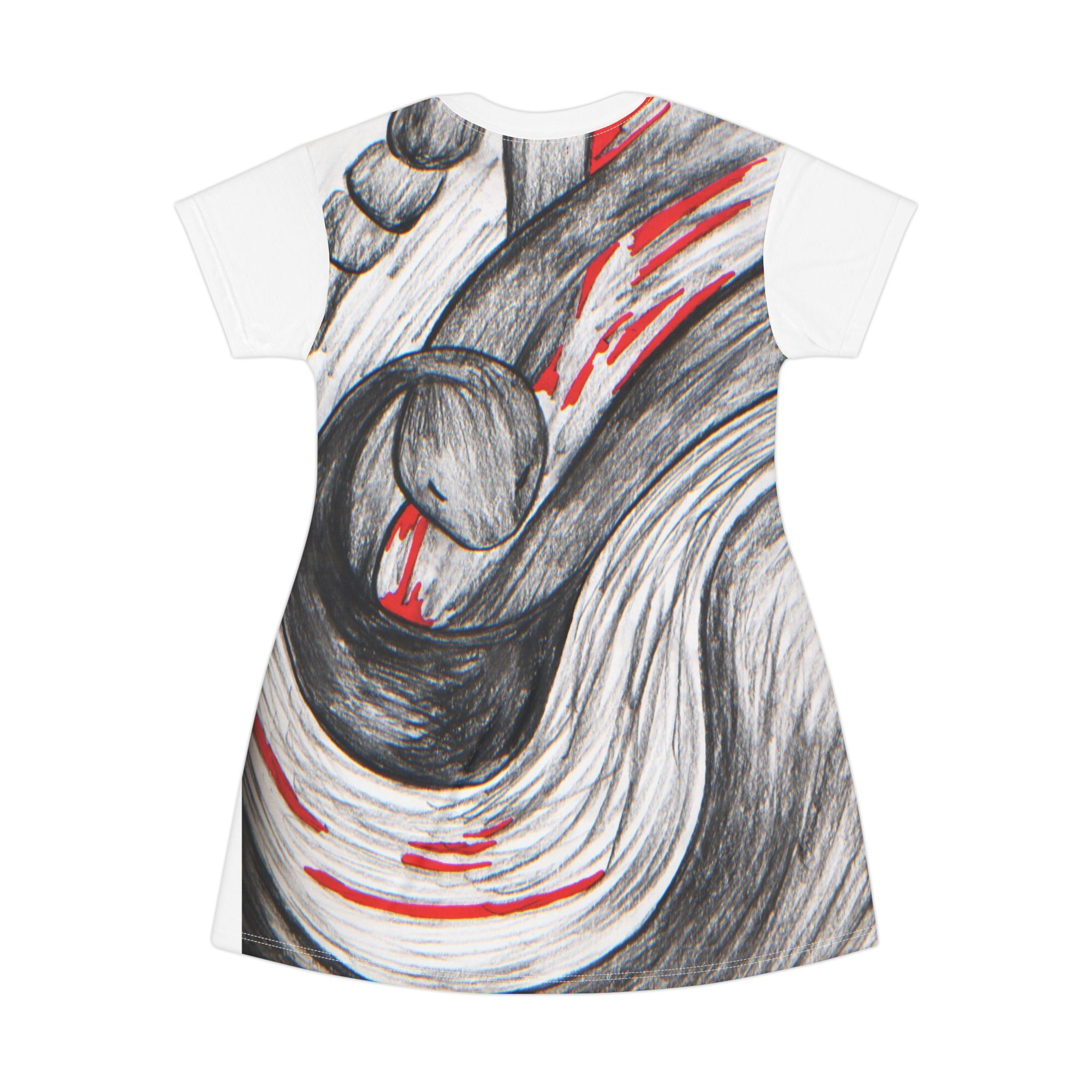 Artistic Short Sleeve T-Shirt Dress with Unique Designs, Casual Wear, Summer Fashion, Gift for Artists, Trendy Outfit