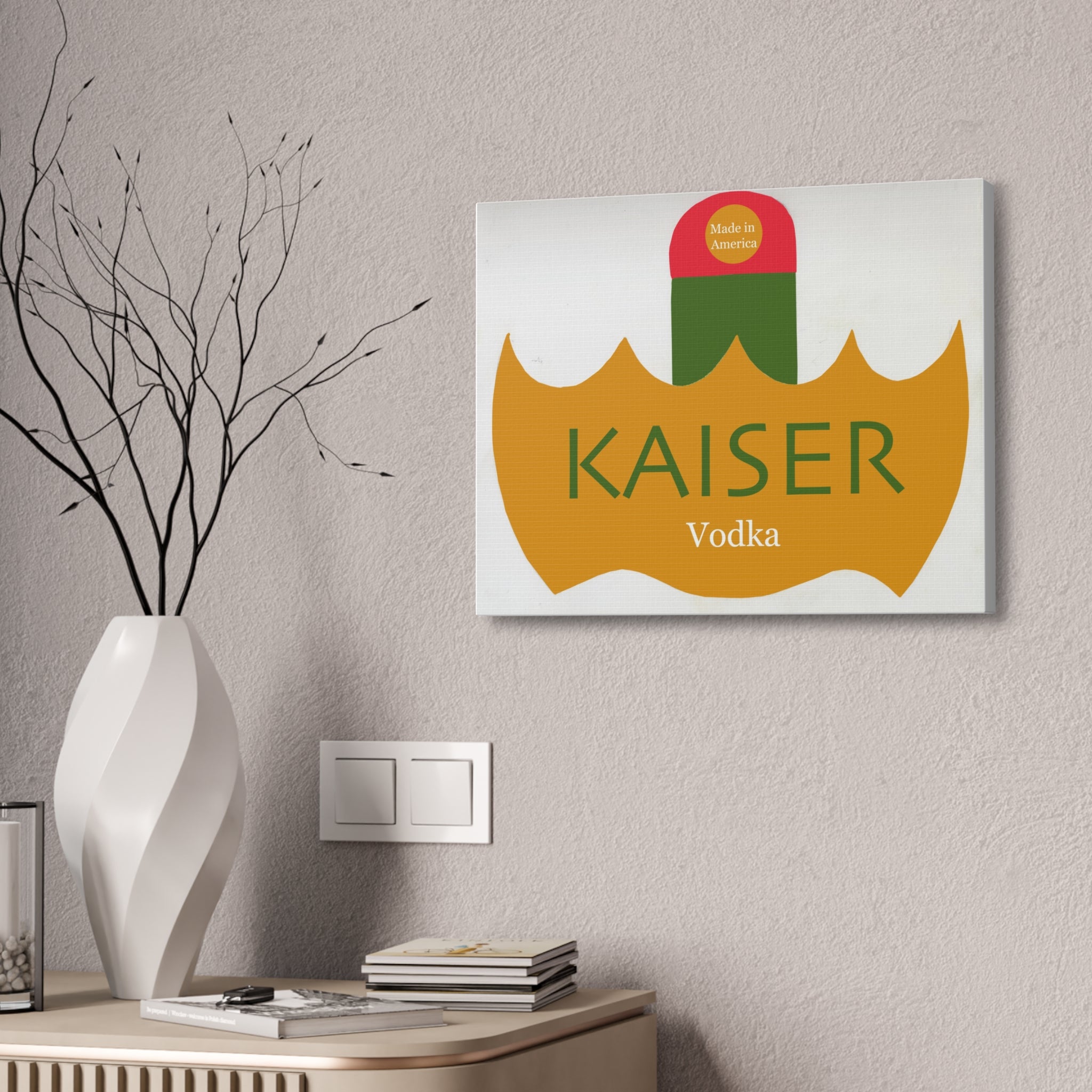 Kaiser Vodka Canvas Art Print, Vintage Wall Decor, Home Bar Art, Unique Gift, Alcohol Themed Wall Hanging, Retro Style Canvas