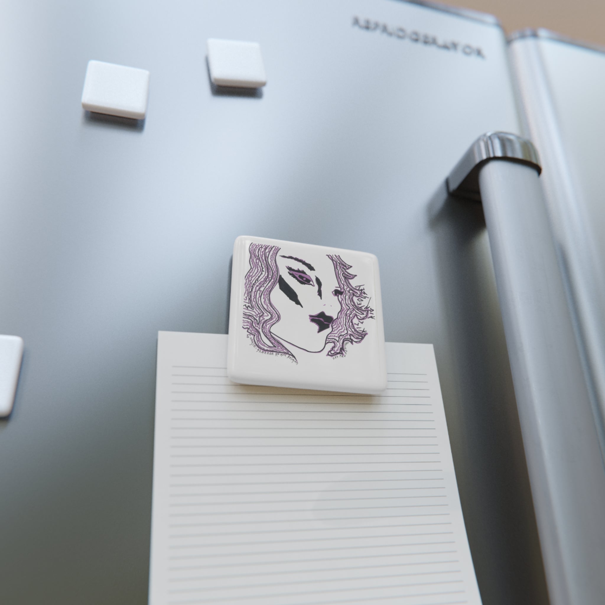 Artistic Square Porcelain Magnet, Unique Home Decor, Gift for Art Lovers, Refrigerator Magnet, Stylish Fridge Decor, Collectible Magnet