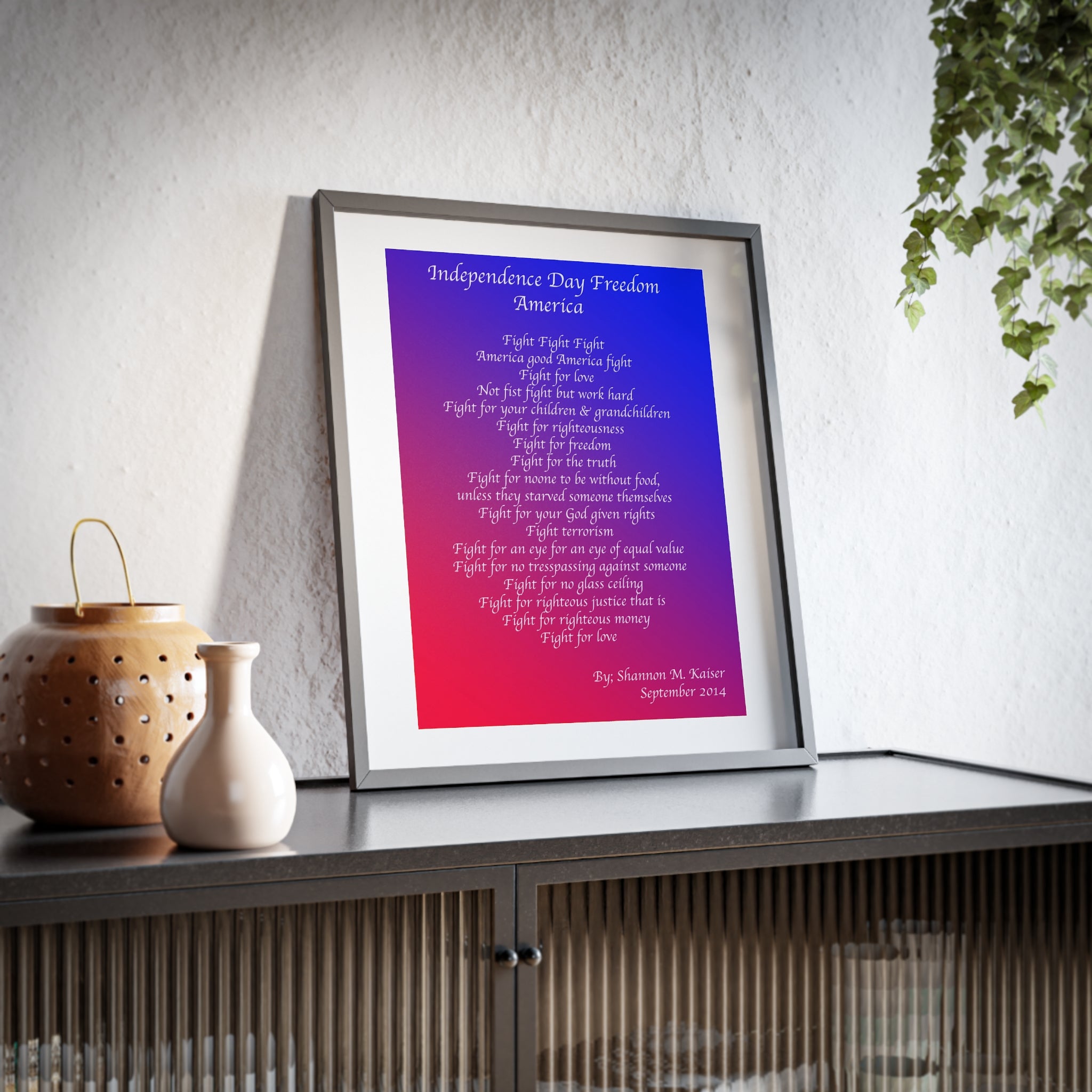 Framed Inspirational Art Print, Independence Day Decor, Motivational Wall Art, Red White Blue Home Decor, American Pride