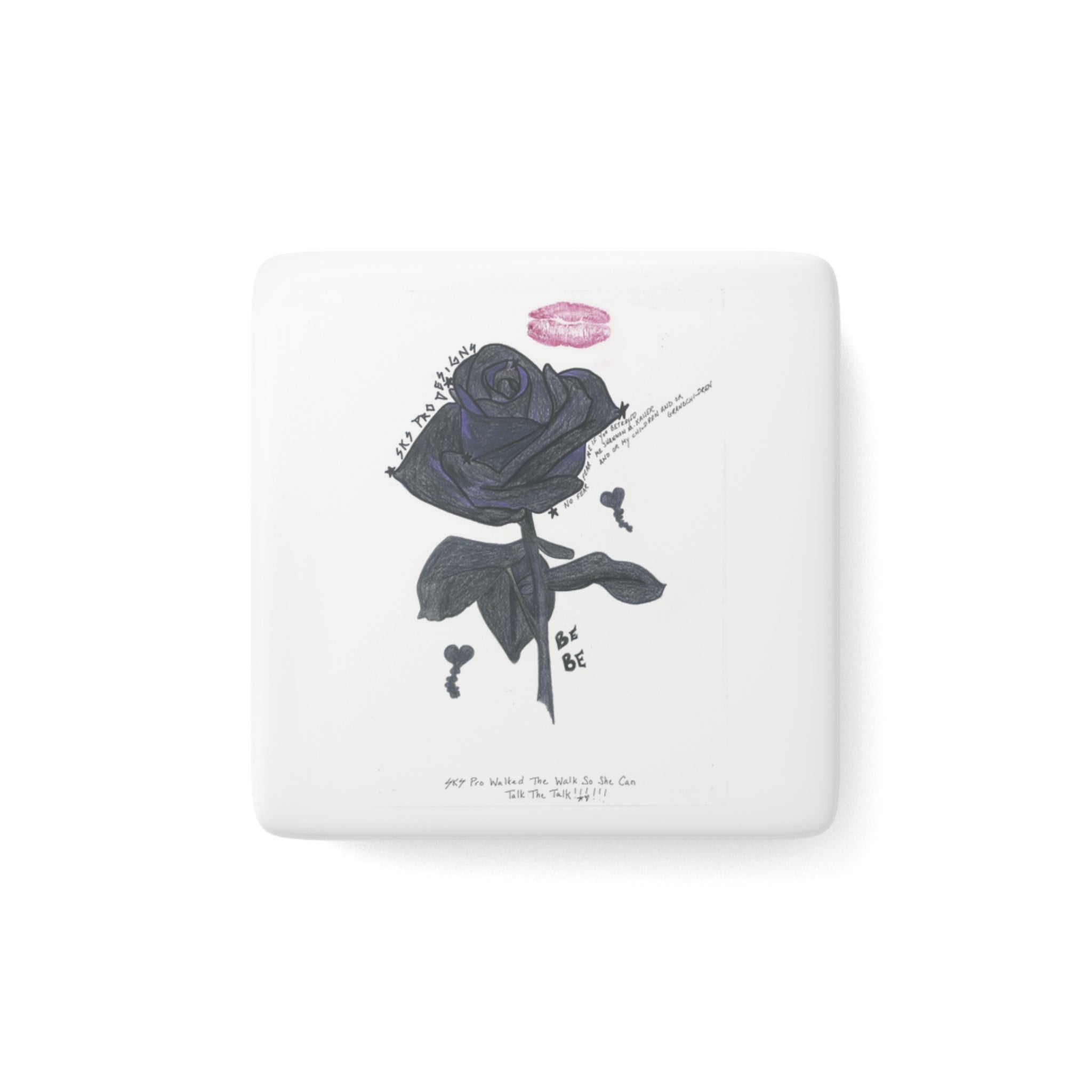 Elegant Black Rose Porcelain Magnet, Vintage Home Decor, Romantic Gift, Kitchen Decoration, Floral Magnet, Gift for Her, Unique Collectible