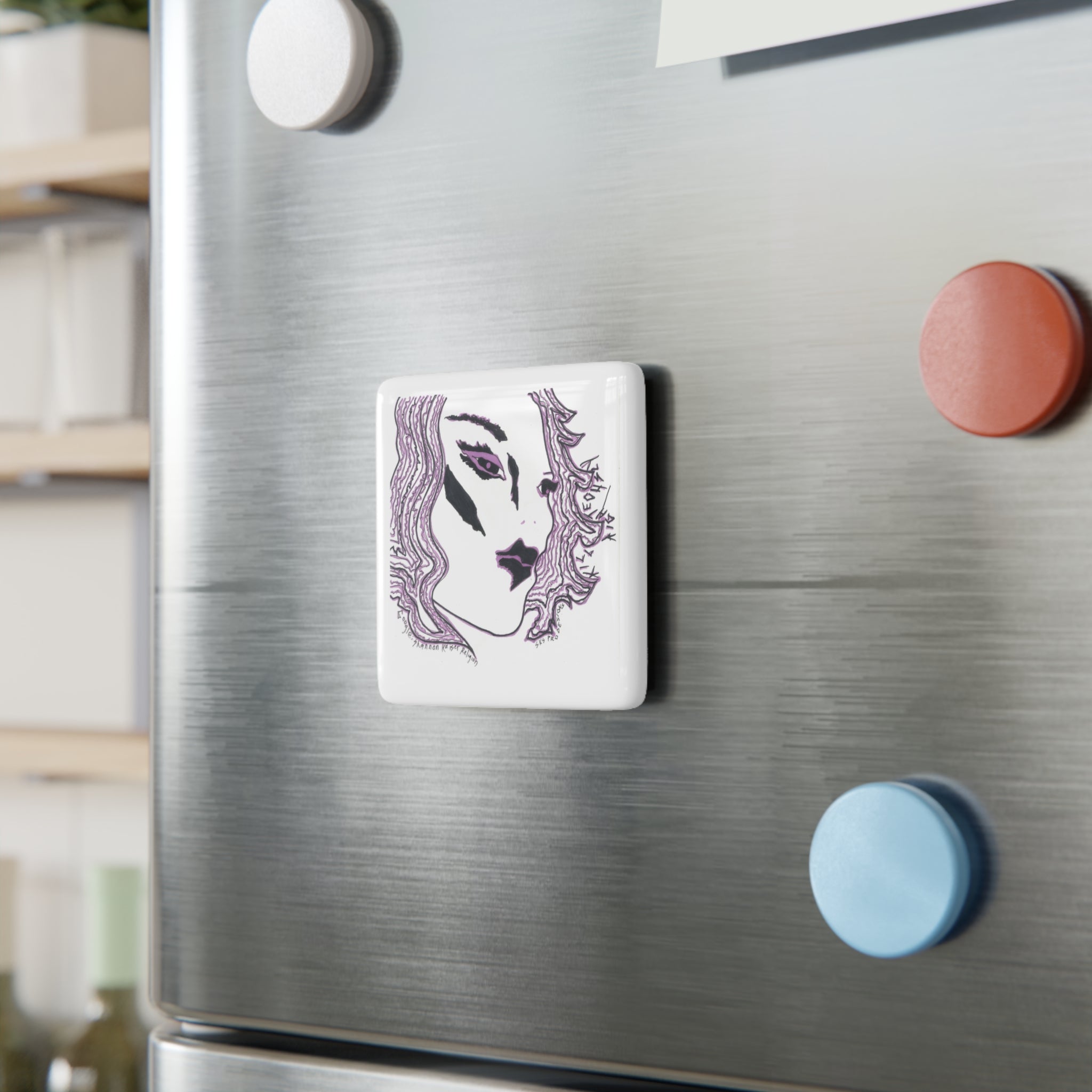 Artistic Square Porcelain Magnet, Unique Home Decor, Gift for Art Lovers, Refrigerator Magnet, Stylish Fridge Decor, Collectible Magnet