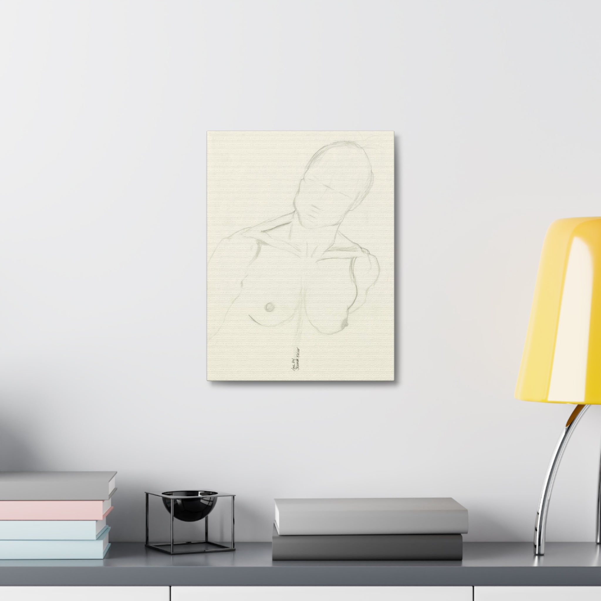 Artistic Male Figure Stretched Canvas, Figure Art Decor, Modern Wall Art, Sketch Art for Home, Minimalist Artwork