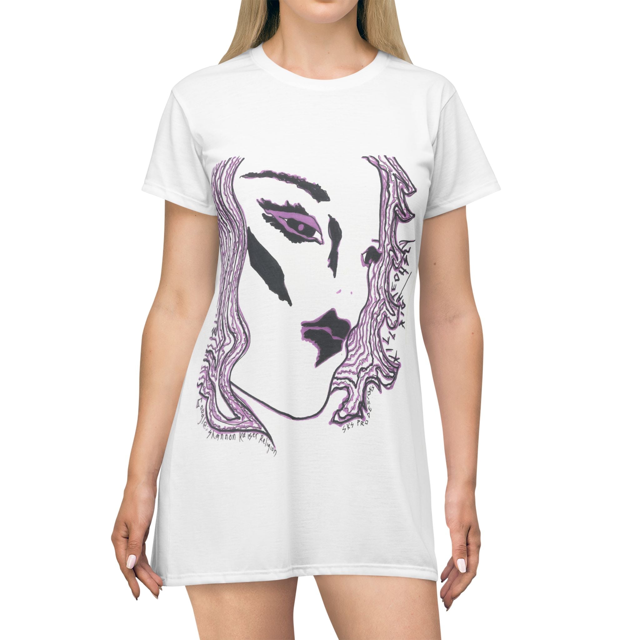 Artistic Short Sleeve T-Shirt Dress with Unique Designs, Casual Wear, Summer Fashion, Gift for Artists, Trendy Outfit