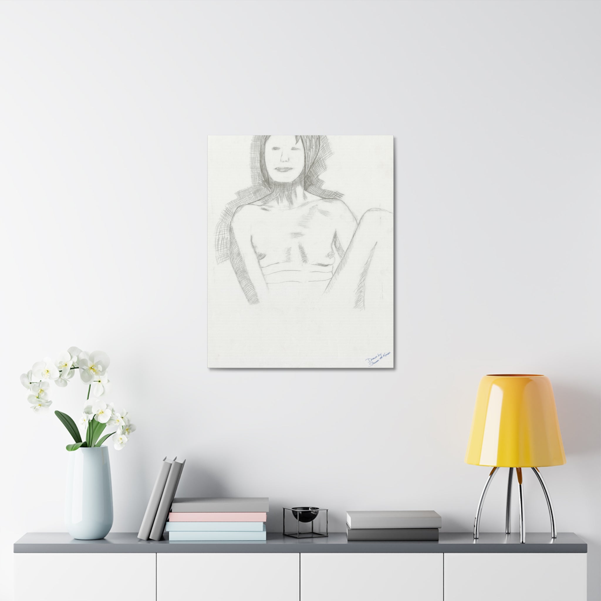 Stylish Stretched Canvas Art Print, Minimalist Home Decor, Abstract Wall Art, Feminine Sketch Artwork, Unique Gift for Art Lovers